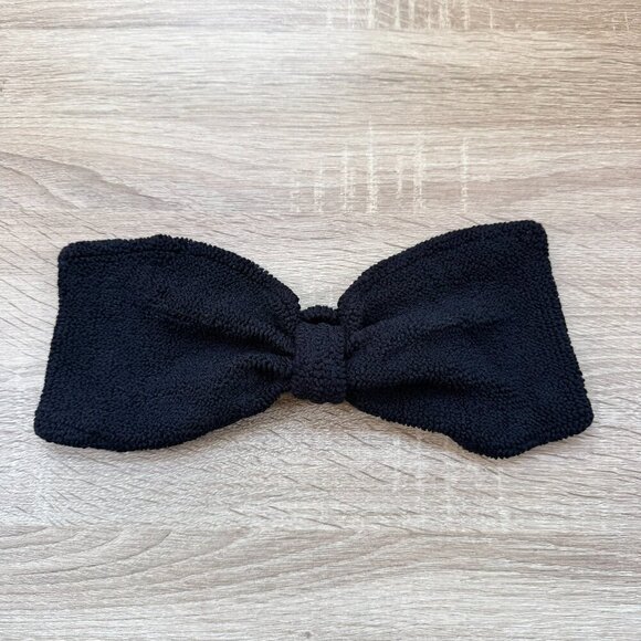 New Hunza G Jean Bikini Top Bandeau Strapless Crinkle Black Swim Bathing OS - Picture 2 of 5